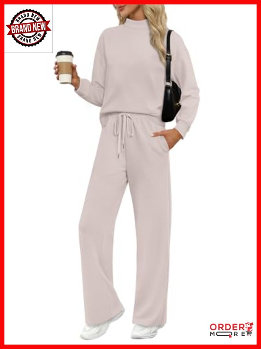 WIHOLL Two Piece Set Mock Neck Top Wide Leg Pants Lounge Travel Set